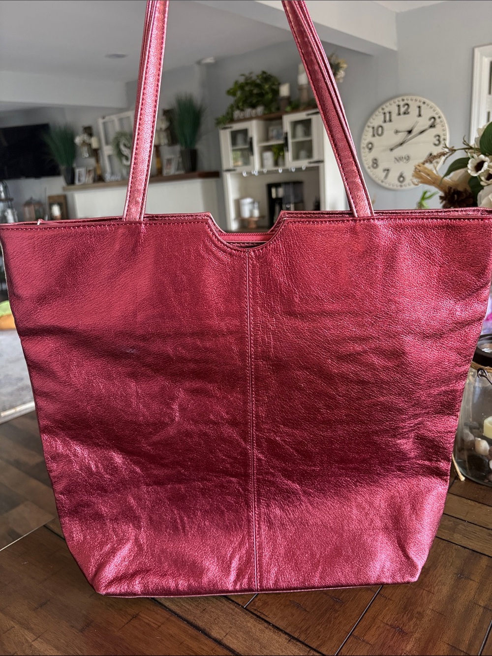 Wilsons Leather Metallic Red Tote Bag
